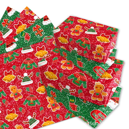 Gift Wrapping Paper Style WZ025 - Red & Green Reindeer & Gingerbread Man Design (12-Sheet Set) - Image 2