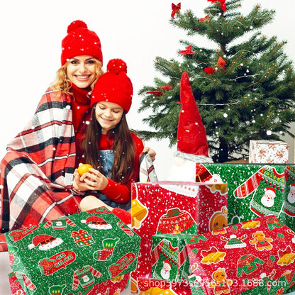 Gift Wrapping Paper Style WZ025 - Red & Green Reindeer & Gingerbread Man Design (12-Sheet Set) - Image 3