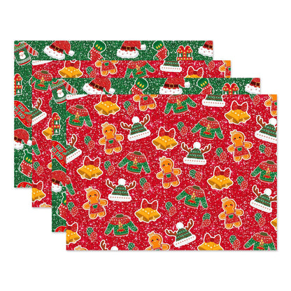 Gift Wrapping Paper Style WZ025 - Red & Green Reindeer & Gingerbread Man Design (12-Sheet Set) - Image 4