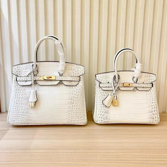 2025- Euro-american Elegant Crocodile Leather Handbag Bag - Birkin 30,white ,palladium Hardware - Image 2