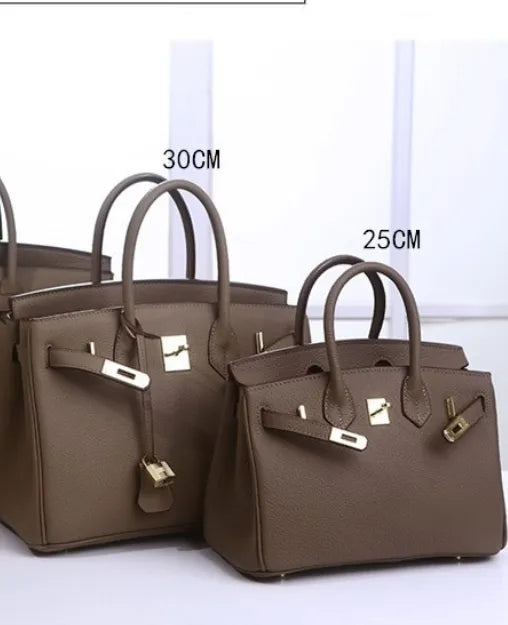 2025 - Euro-american Elegant Lychee Leather Shoulder Bag- Birkin 25-dark green - Image 3