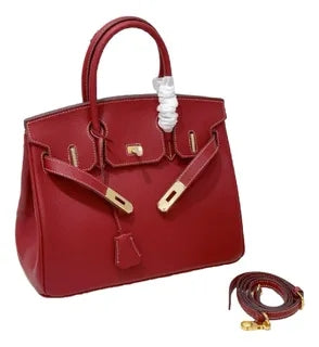 2025 - Euro-american Elegant Lychee Leather Shoulder Bag- Birkin 35-wine Red - Image 2