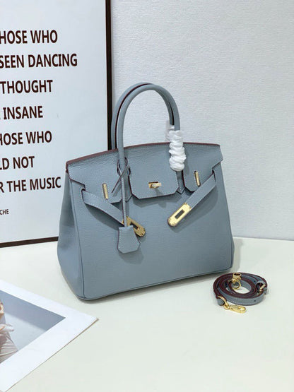 2025- Euro-american Elegant Crocodile Leather Handbag Bag - Birkin 30,blue-white ,palladium Hardware