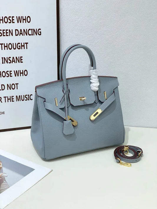 2025- Euro-american Elegant Crocodile Leather Handbag Bag - Birkin 30,blue-white ,palladium Hardware