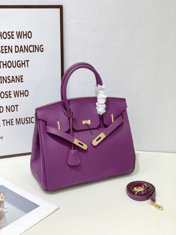 2025- Euro-american Elegant Crocodile Leather  Handbag Bag - Birkin 25,violet ,palladium Hardware