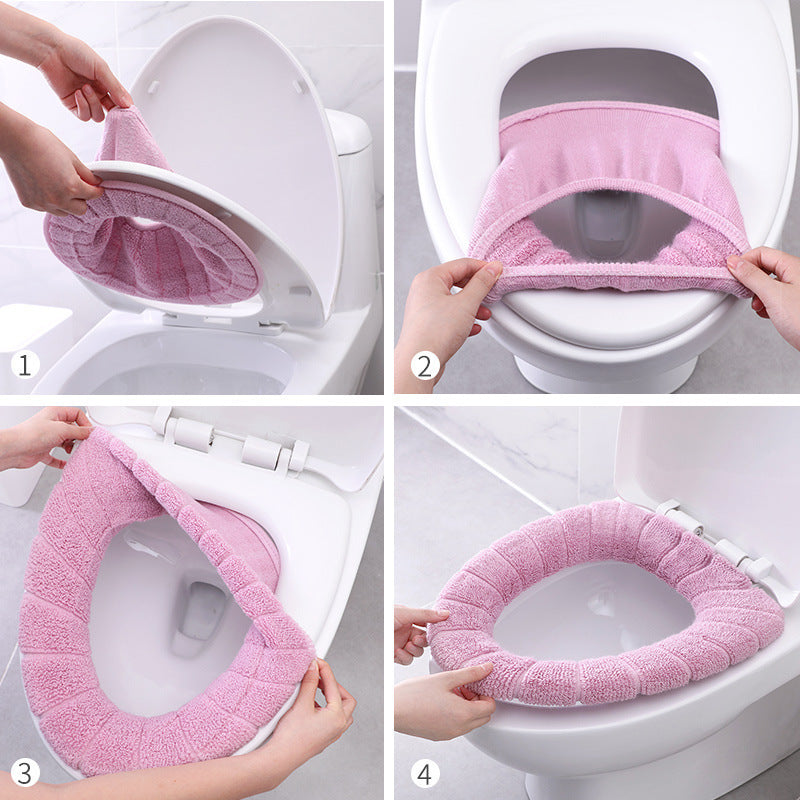 4-Piece Toilet Seat Cover Set - Soft, Warm & Non-Slip Bathroom Accessories - Image 4