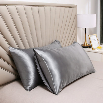A pair of solid-color silk-like pillowcase pillowcase and envelope pillow (silver) - Image 2