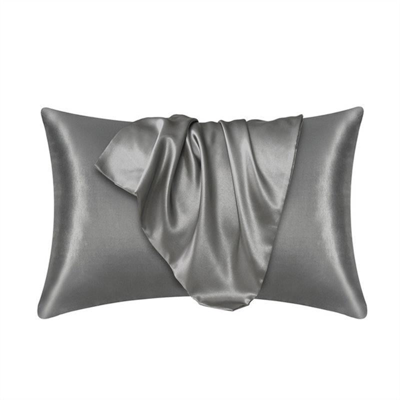 A pair of solid-color silk-like pillowcase pillowcase and envelope pillow (silver) - Image 3