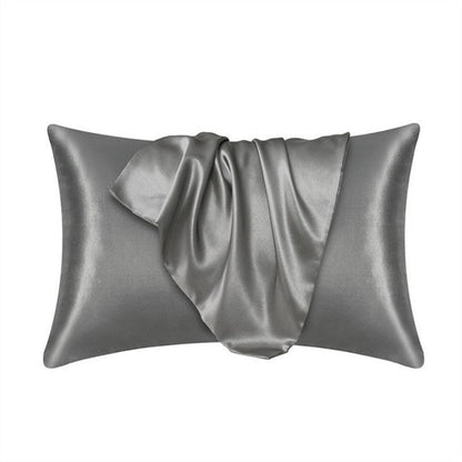 A pair of solid-color silk-like pillowcase pillowcase and envelope pillow (silver) - Image 3