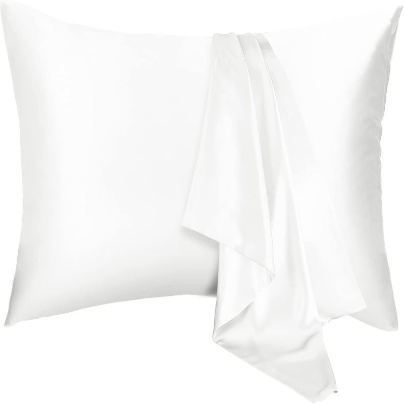A pair of solid-color silk-like pillowcase pillowcase and envelope pillow (white) - Image 2