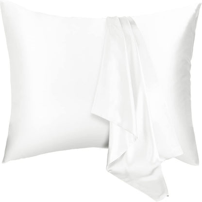 A pair of solid-color silk-like pillowcase pillowcase and envelope pillow (white) - Image 2