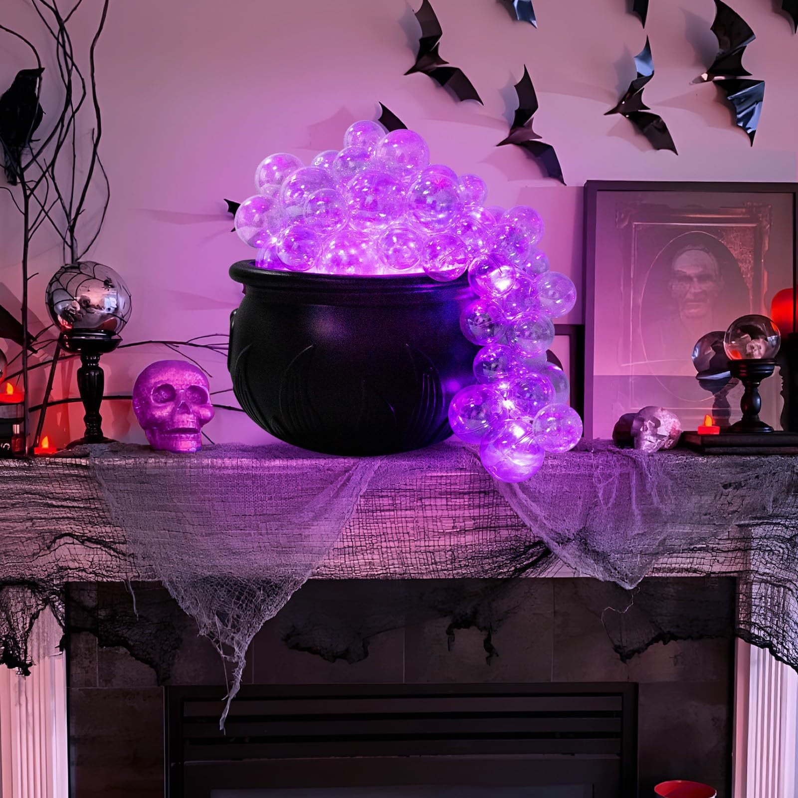 1 pc purple bubble, Witch Jar candy jar, Witch bucket black plastic, retro party table decoration - Image 3