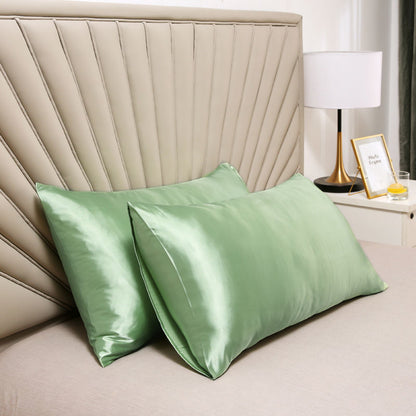 A pair of solid-color silk-like pillowcase pillowcase and envelope pillow (green) - Image 2