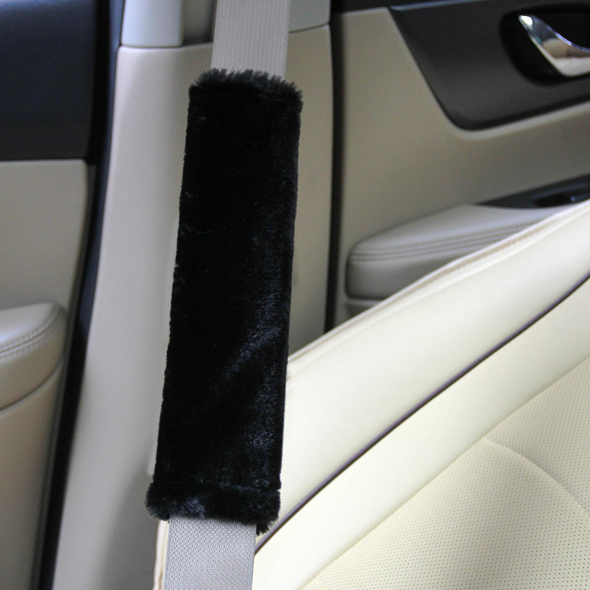 2 pcs soft artificial fur universal fit seat belt covers, car and aircraft seat belt shoulder pads, camera backpack shoulder pads (black) - Image 4