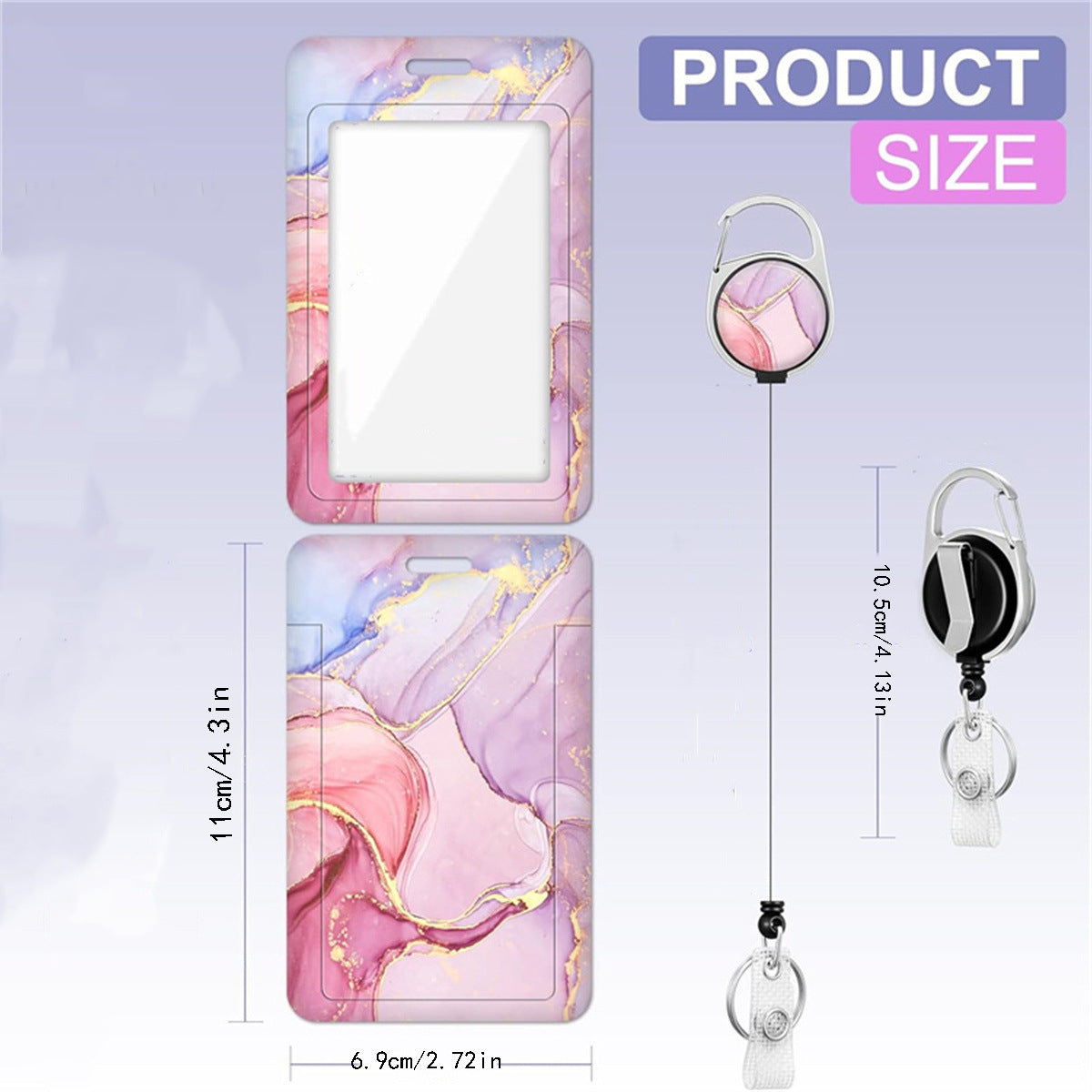 1pc card holder, pink marble-patterned tag, badge scroll, retractable easy-pull buckle, detachable lanyard - Image 4