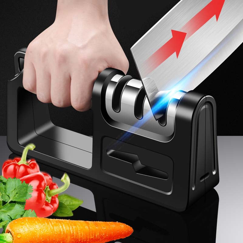 1 pc Kitchen diamond manual knife sharpener, household quick knife sharpener, fruit knife, kitchen knife, bone knife, scissors (black) - Image 2