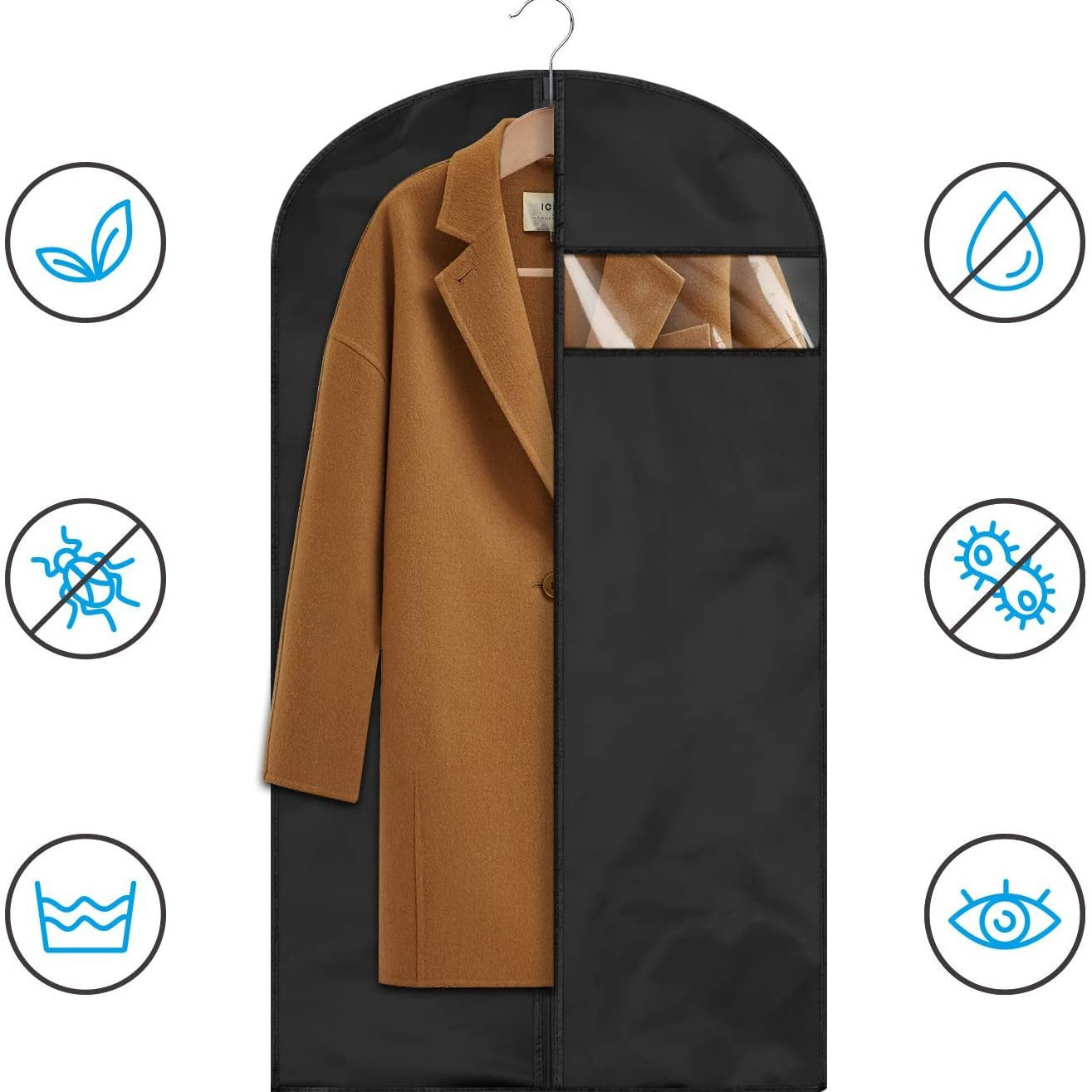 2 pieces of grey breathable three-dimensional clothing dust cover hanging bag, dust-proof and moisture-proof bag hanging suit overcoat, 60*165cm - Image 2