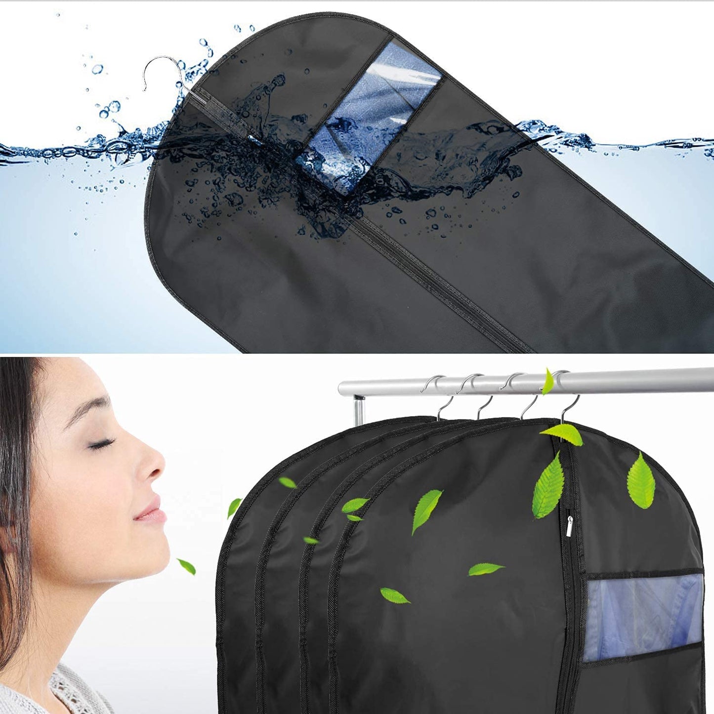 2 pieces of grey breathable three-dimensional clothing dust cover hanging bag, dust-proof and moisture-proof bag hanging suit overcoat, 60*165cm - Image 3