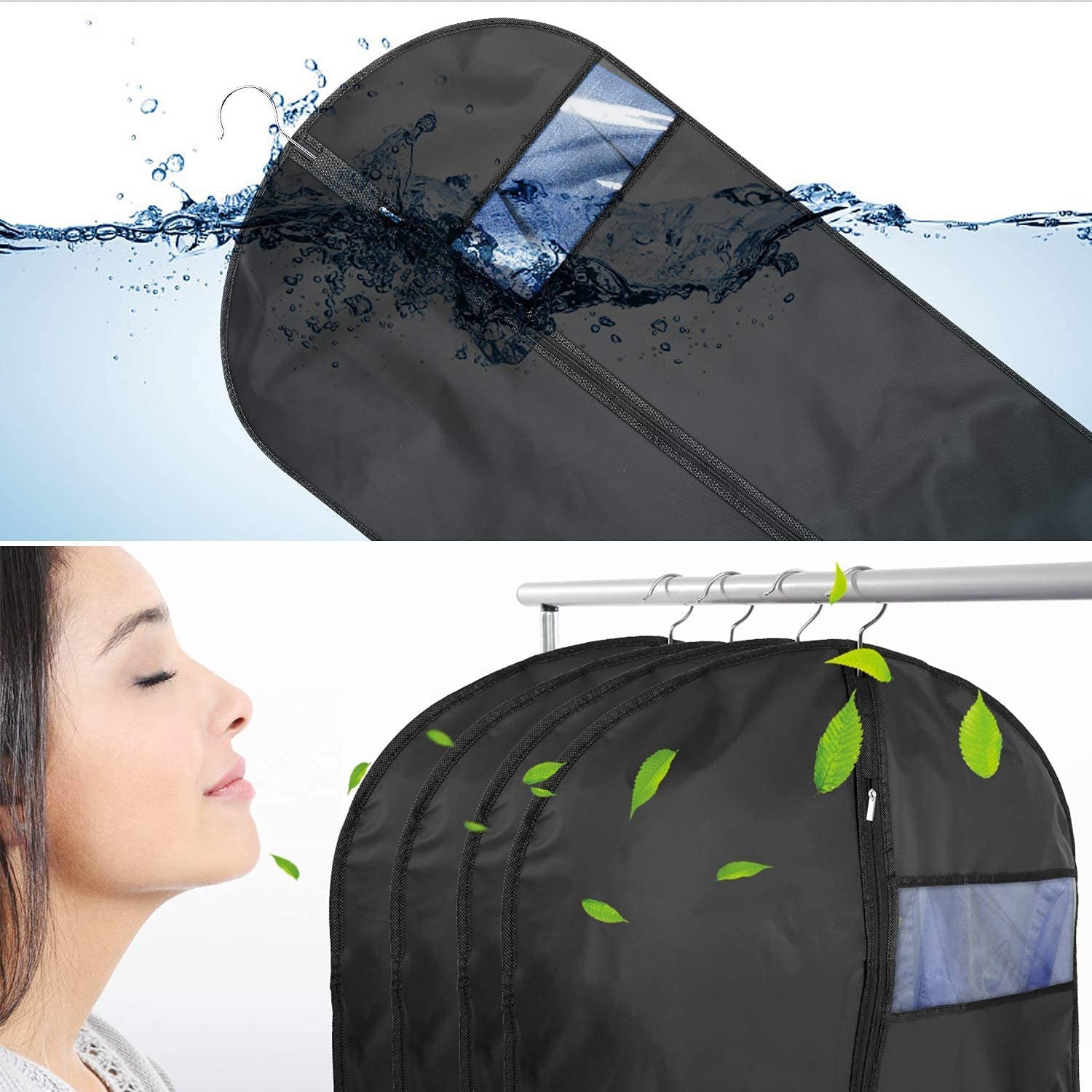 2 pieces of grey breathable three-dimensional clothing dust cover hanging bag, dust-proof and moisture-proof bag hanging suit overcoat, 60*165cm - Image 3