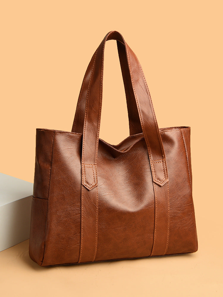 Large bag Women's 2025 Autumn New Style, simple and versatile handbag, large capacity single-shoulder bag, tote crossbody (brown) - Image 2