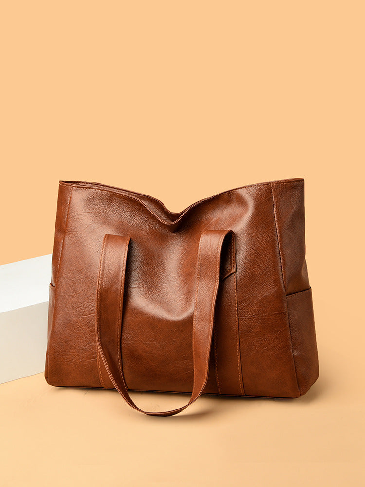 Large bag Women's 2025 Autumn New Style, simple and versatile handbag, large capacity single-shoulder bag, tote crossbody (brown) - Image 3