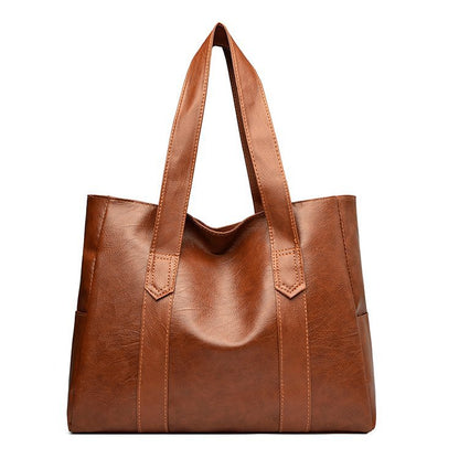 Large bag Women's 2025 Autumn New Style, simple and versatile handbag, large capacity single-shoulder bag, tote crossbody (brown) - Image 4