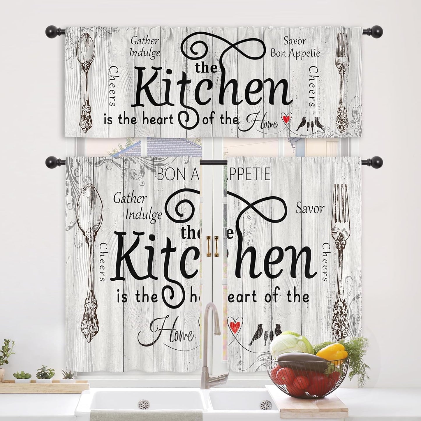 Kitchen Curtain 3-Piece Set - Gather & Savor Themed Window Drapes - Image 4