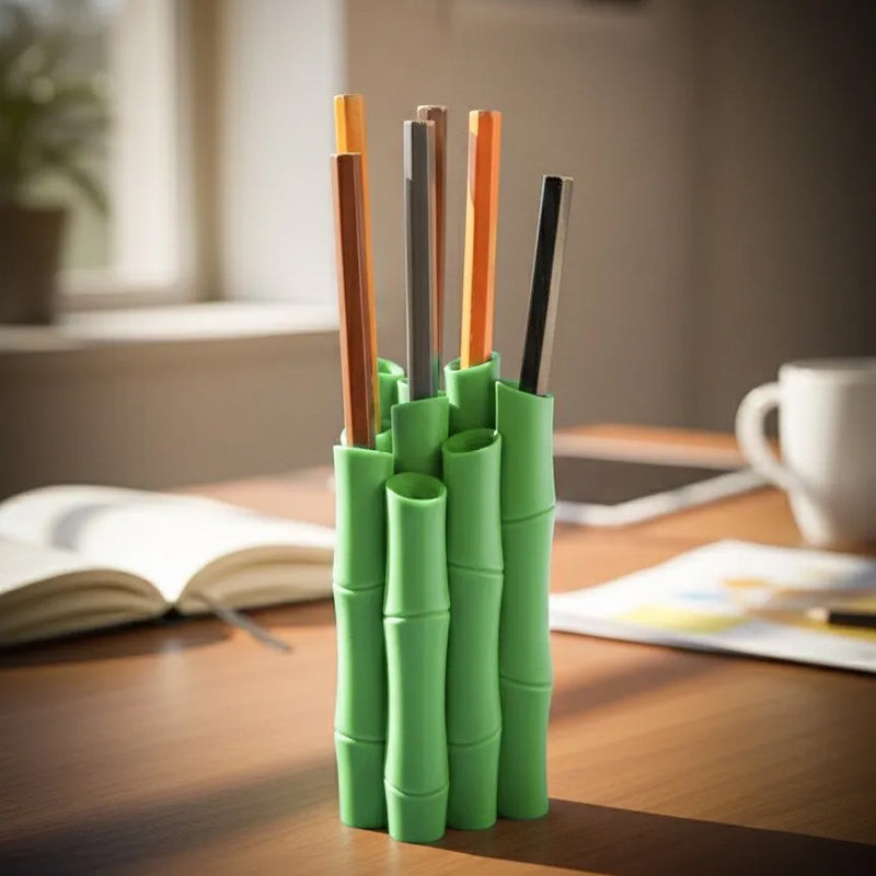 A 3D-printed bamboo pen holder can hold pens, pencils, markers, or drawing tools, adding a tranquil and natural atmosphere while keeping the work area tidy. - Image 2