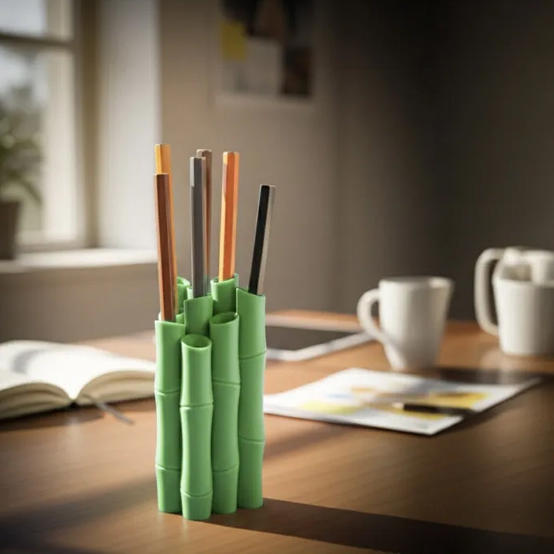 A 3D-printed bamboo pen holder can hold pens, pencils, markers, or drawing tools, adding a tranquil and natural atmosphere while keeping the work area tidy. - Image 3