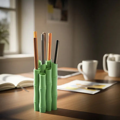 A 3D-printed bamboo pen holder can hold pens, pencils, markers, or drawing tools, adding a tranquil and natural atmosphere while keeping the work area tidy. - Image 3