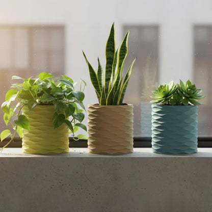 3D Printed Modern Wave Flower Pot - Water-Storing Rotating Base, Light Blue, Single Piece