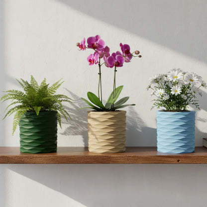 3D Printed Modern Wave Flower Pot - Water-Storing Rotating Base, Light Blue, Single Piece - Image 2