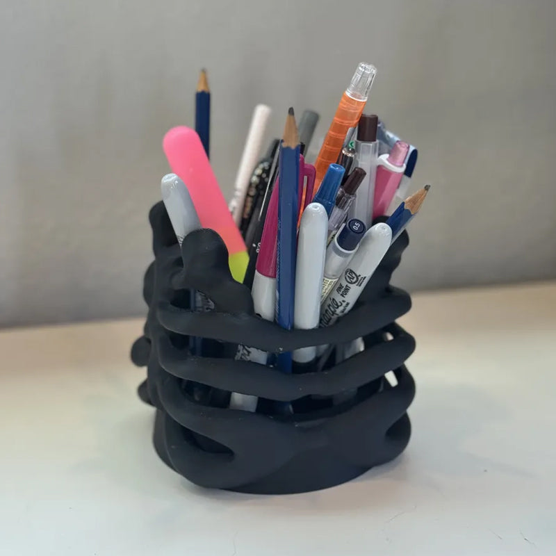 3D Printed Rib Pen Holder - Skeleton Desktop Organizer is both a practical pen holder and a sculpture. - Image 2