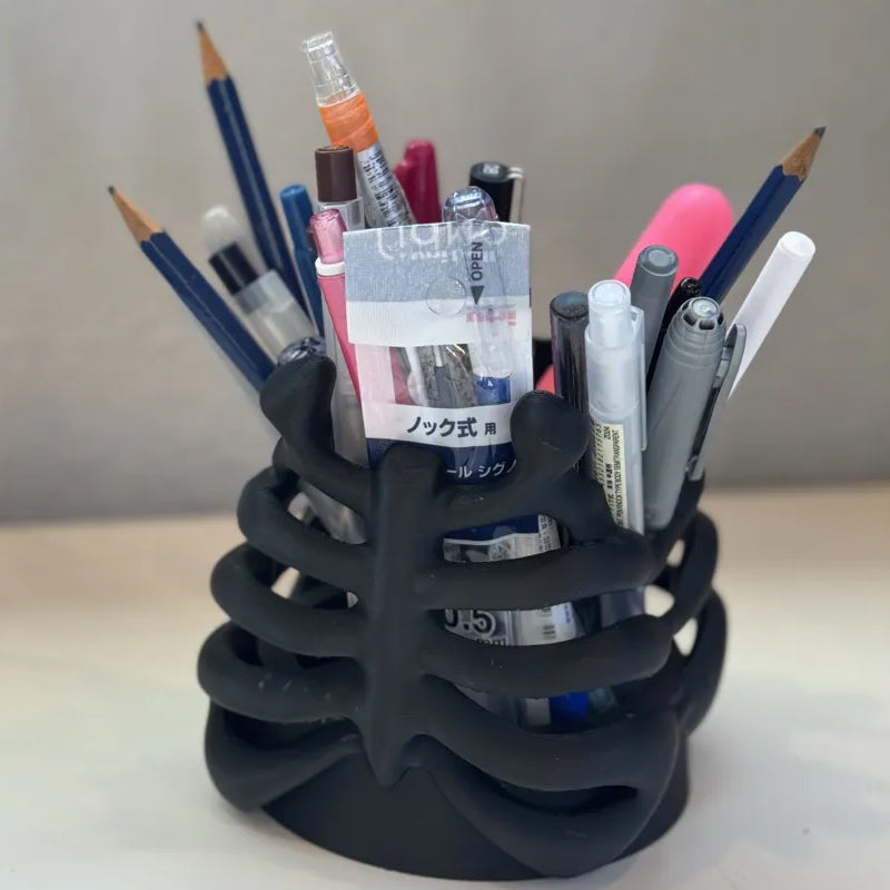 3D Printed Rib Pen Holder - Skeleton Desktop Organizer is both a practical pen holder and a sculpture. - Image 3