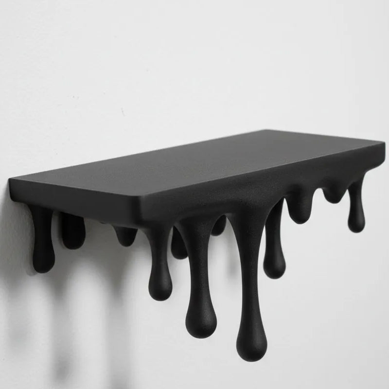3D Printed Melting Wall Shelf – Drip-Style Modern Storage Rack, Black - Image 2