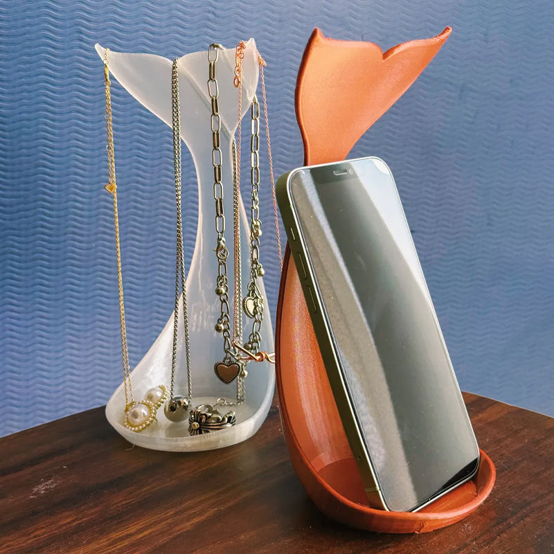 3D printed fishtail jewelry stand, single piece, white silk. - Image 3