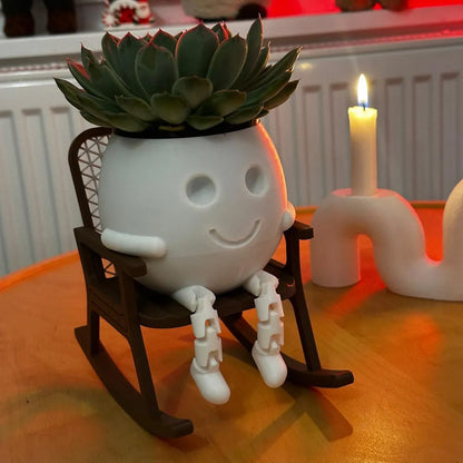 3D printed rocking planter, perfect as a desktop decoration, bookshelf embellishment, or gift. White. - Image 2