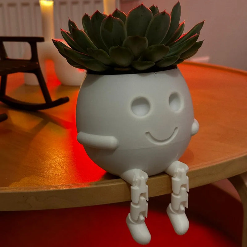 3D printed rocking planter, perfect as a desktop decoration, bookshelf embellishment, or gift. White. - Image 3
