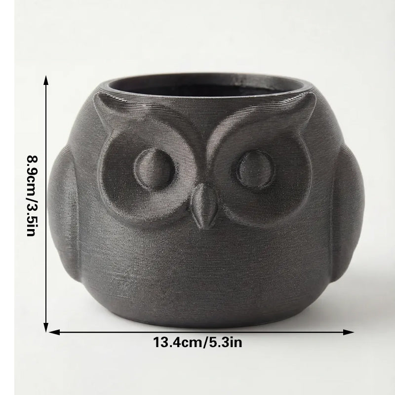 3D printed animal flower pots suitable for home and garden. Gray owl single piece. - Image 2