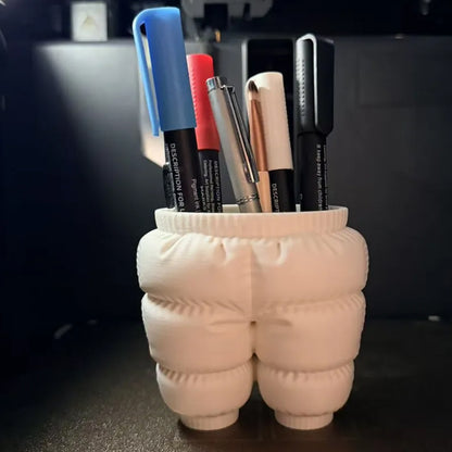A unique 3D printed down-filled pants pen holder desktop organizer, white. - Image 2