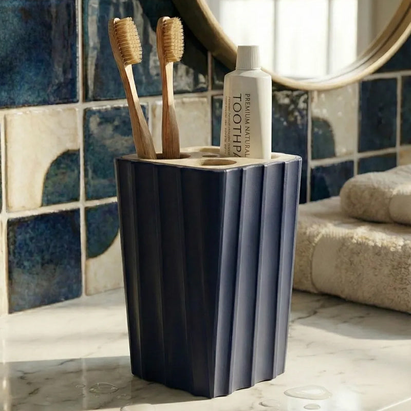 3D Printed Modern Grooved Toothbrush Holder Bathroom Organizer - Black and White Combination - Image 2
