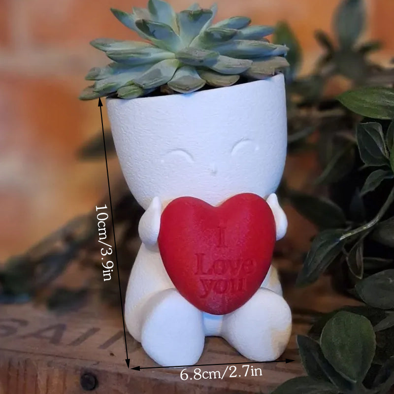 Valentine's Day Mini Flower Pot - Heart-Shaped Succulent (White and Red) - Image 2