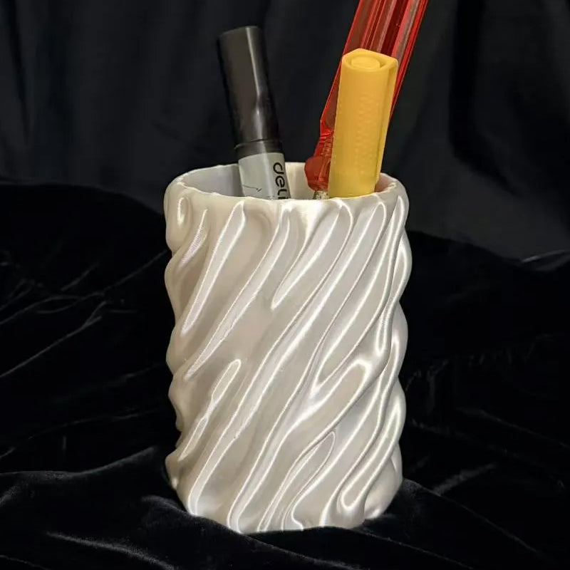 Sweet Bow Silk Pen Holder, White Silk - Image 2