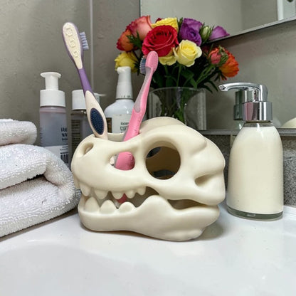 3D-printed dinosaur skull toothbrush holder, white - Image 2