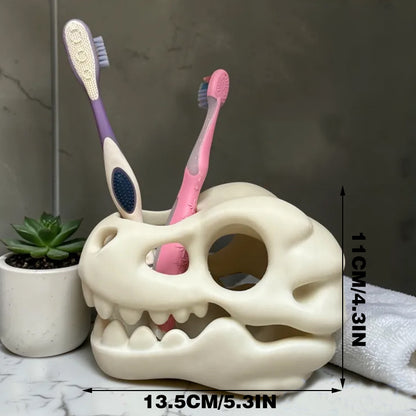 3D-printed dinosaur skull toothbrush holder, white - Image 3