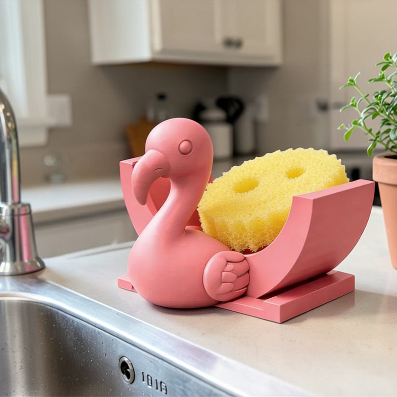 3D Printed Flamingo Sponge Stand with Draining Function, Pinkfunction - Image 2