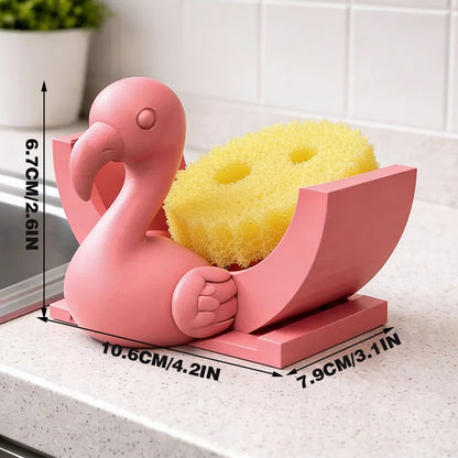 3D Printed Flamingo Sponge Stand with Draining Function, Pinkfunction - Image 3