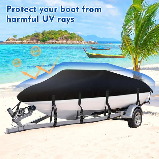 Trailerable Boat Cover – 600DHeavy Duty Waterproof Tarp with Storage Bag, Designed for V-Hull, Fish & Ski, Runabout, Bass & Fishing Boats,11-13FTSilver - Image 7