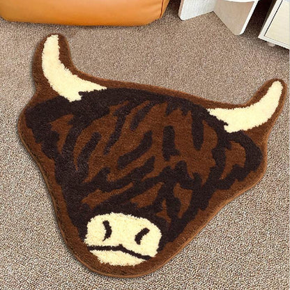 American Style Brown Bull Head Flocked Rug, Bedroom Bedside Rug, Bathroom Doorway Absorbent Mat, Non-Slip Toilet Mat - Image 4