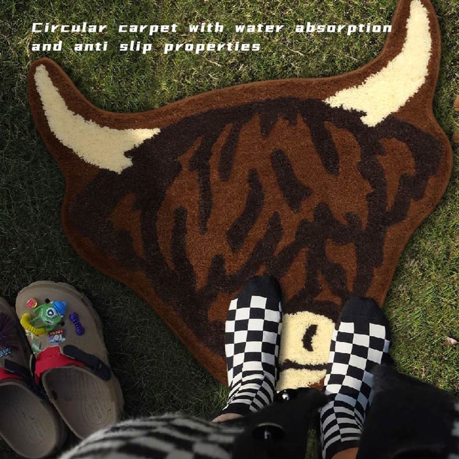 American Style Brown Bull Head Flocked Rug, Bedroom Bedside Rug, Bathroom Doorway Absorbent Mat, Non-Slip Toilet Mat - Image 7